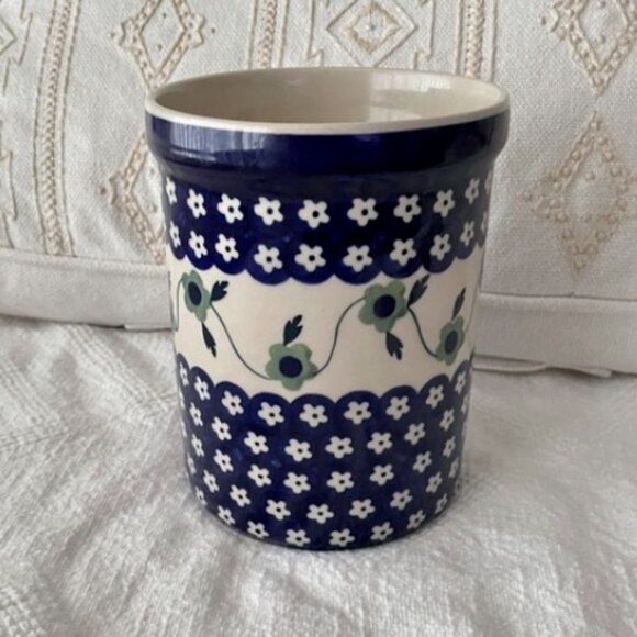 🎉 NEW LISTING Boleslaweic Polish Pottery Floral Ceramic Utensil Holder Handmade - Picture 1 of 11